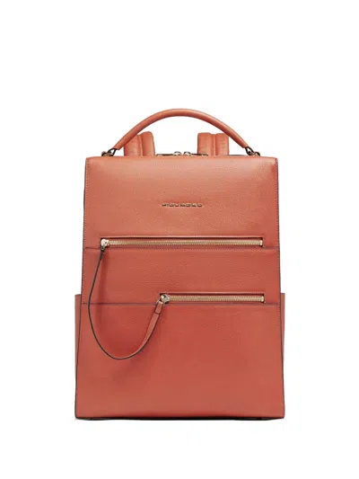 Piquadro Zip Leather Backpack In Pink
