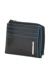 Piquadro Zip Leather Cardholder In Black