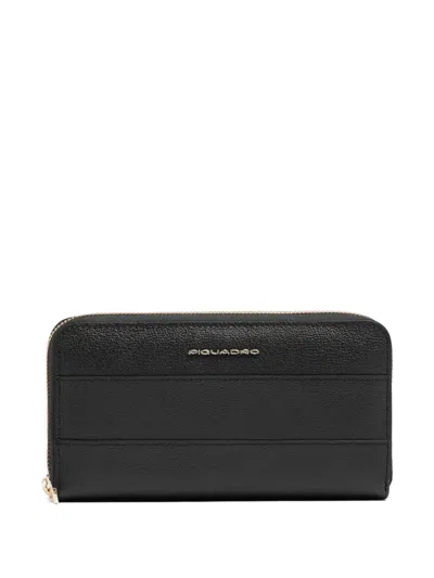 Piquadro Zip-around Leather Wallet In Black
