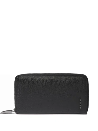 Piquadro Zip-around Leather Wallet In Black