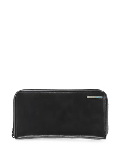 Piquadro Zip-around Leather Wallet In Black