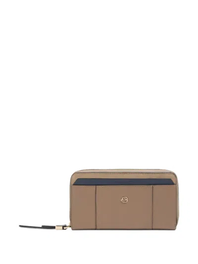 Piquadro Zip-around Leather Wallet In Pink