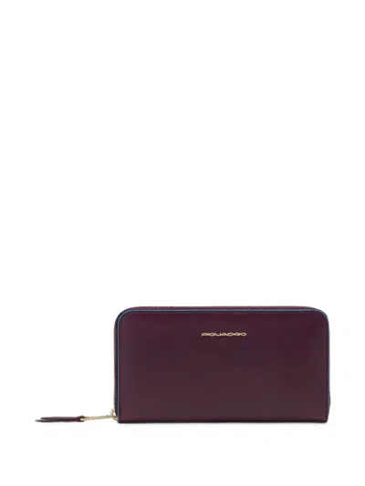 Piquadro Zip-around Leather Wallet In Purple