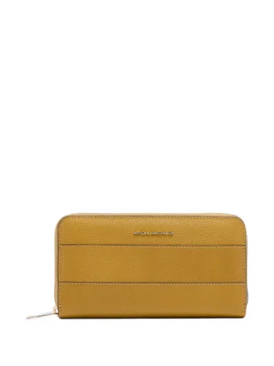 Piquadro Zip-around Leather Wallet In Yellow