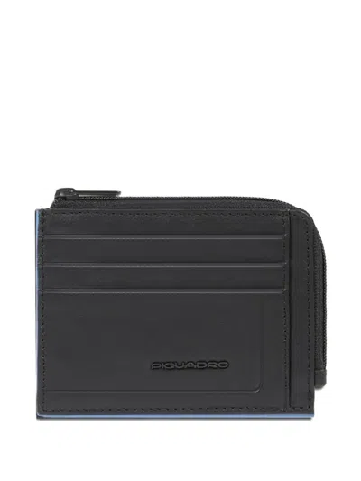 Piquadro Zipped Document Leather Wallet In Black