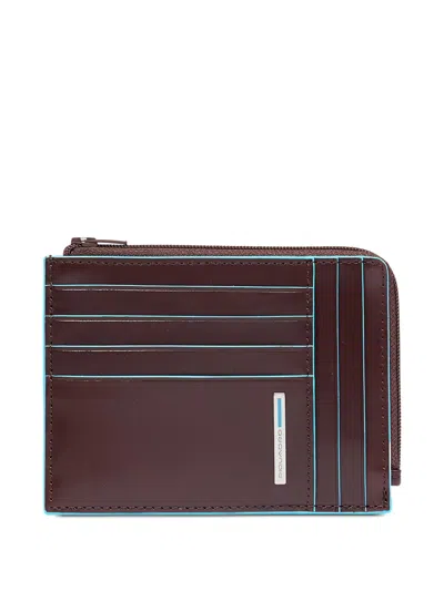 Piquadro Zipped Leather Card Holder In Brown