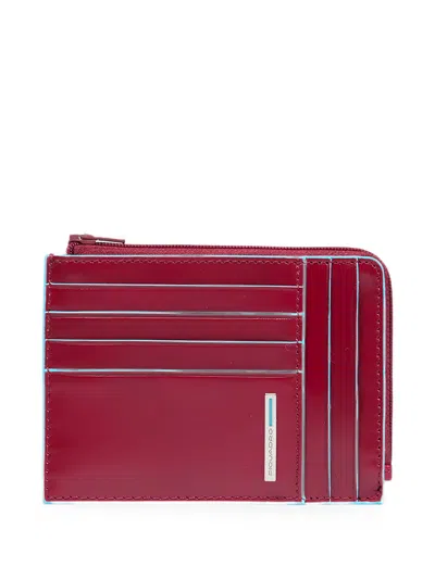 Piquadro Leather Card-zipped Coin Purse In Red
