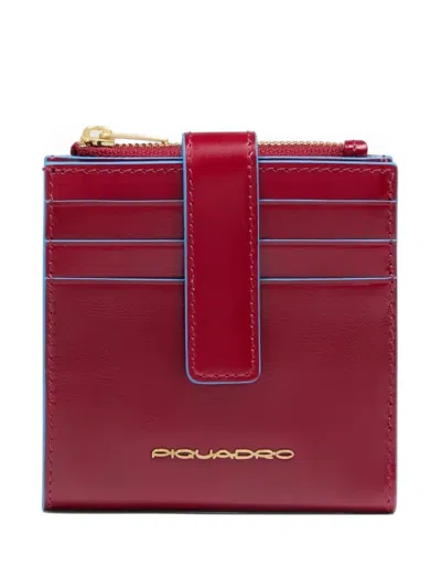 Piquadro Zipped Leather Cardholder In Red
