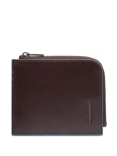 Piquadro Zipped Leather Wallet In Brown
