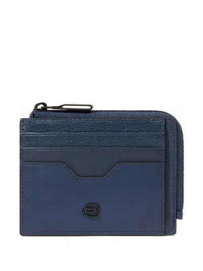 Piquadro Zipped Leather Zipped Coin Purse In Blue