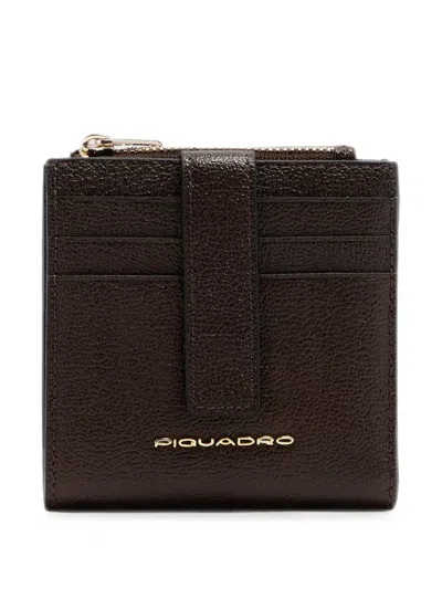 Piquadro Zipped-pocket Leather Cardholder In Brown
