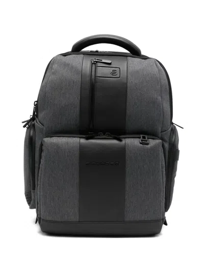 Piquadro Zip-up Leather Backpack In Gray