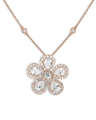 Piranesi 18k Rose Gold Classic Flower Diamond Pear & Round Pendant Necklace, 16-17