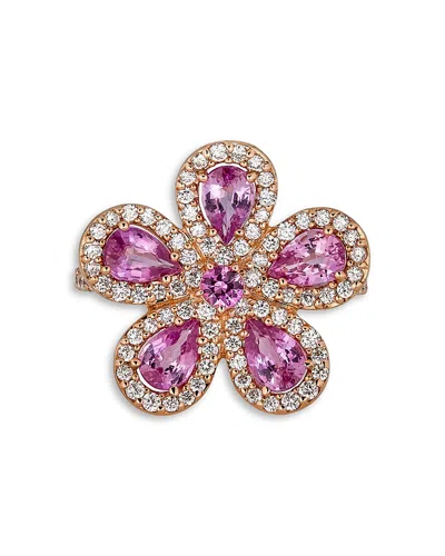 Piranesi 18k Rose Gold Classic Flower Pink Sapphire & Diamond Ring