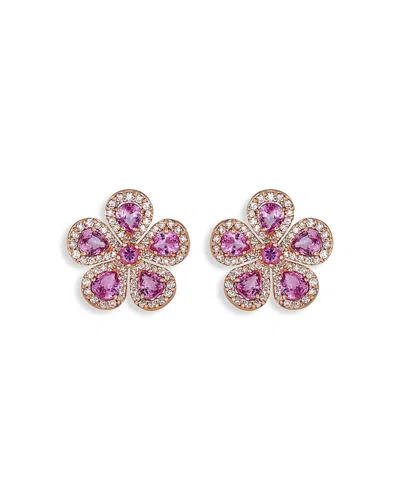 Piranesi 18k Rose Gold Diamond & Pink Sapphire Classic Flower Earrings In Neutral