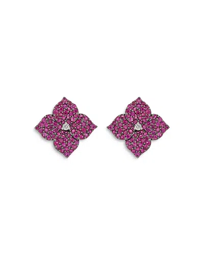 Piranesi 18k Rose Gold Fiore Pink Sapphire & Diamond Pave Flower Large Stud Earrings