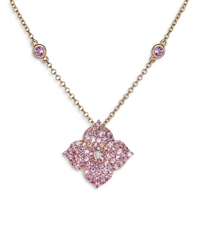 Piranesi 18k Rose Gold Fiore Pink Sapphire Small Flower Pendant Necklace, 16-18