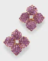 PIRANESI 18K WHITE AND ROSE GOLD PAVE AMETHYST SMALL FLOWER STUD EARRINGS WITH ROUND DIAMONDS