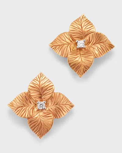 Piranesi 18k White And Rose Gold Small Satin Flower Stud Earrings With Diamonds