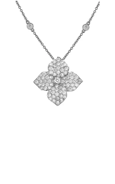 Piranesi 18k White Gold And Diamond Large Fiore Necklace In White