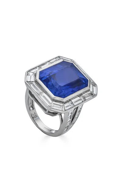 Piranesi 18k White Gold Blue Sapphire Large Octagon Ring In Blue