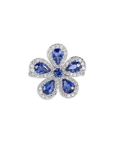 Piranesi 18k White Gold Classic Flower Blue Sapphire & Diamond Ring
