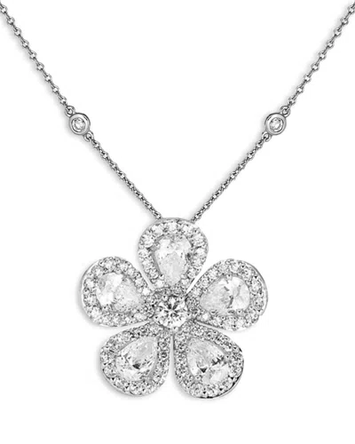 Piranesi 18k White Gold Classic Flower Diamond Pear & Round Pendant Necklace, 16-17 In Metallic