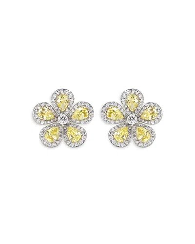 Piranesi 18k White Gold Classic Flower White & Yellow Diamond Flower Stud Earrings