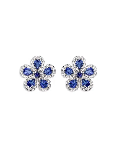 Piranesi 18k White Gold Diamond & Blue Sapphire Classic Flower Earrings In Metallic
