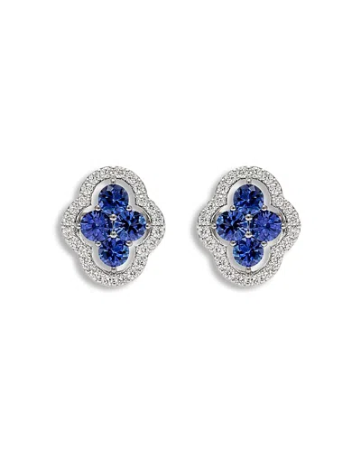 Piranesi 18k White Gold Diamond & Blue Sapphire Maison Stud Earrings In Silver