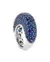 Piranesi 18k White Gold Dome Blue Sapphire Pave Large Statement Ring In Blue/white