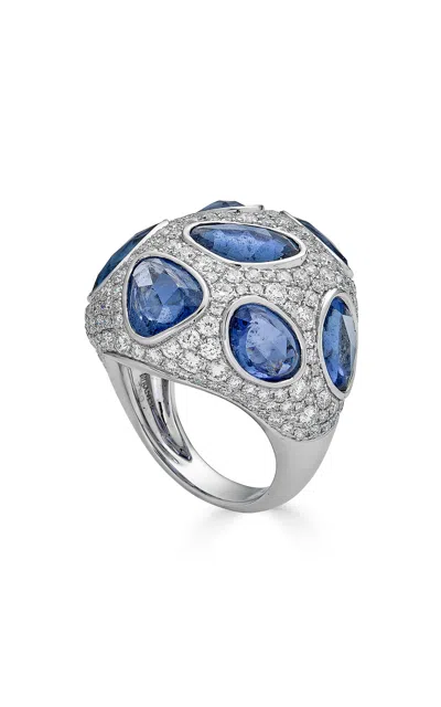 Piranesi 18k White Gold Organic Shape Ring In Blue