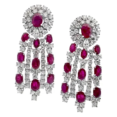 Pre-owned Piranesi 18k White Gold Ruby Chandelier Earrings 32.13ct Diamond Large Statement Drop