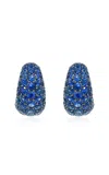 Piranesi 18k White Gold Dome Huggie Hoop Earrings With Blue Sapphires In Blue