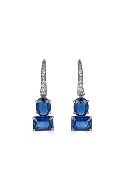 Piranesi 18k White Gold Two Stone Drop Earrings In Blue