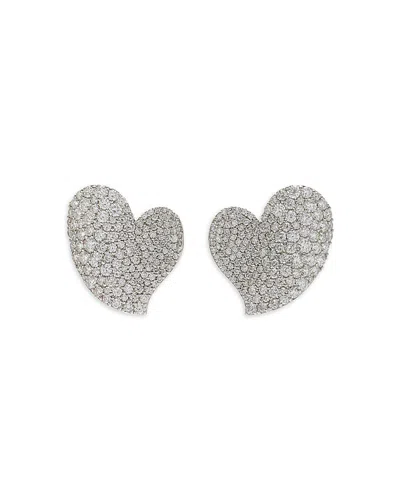 Piranesi 18k White Gold Wave Heart Diamond Pave Stud Earrings