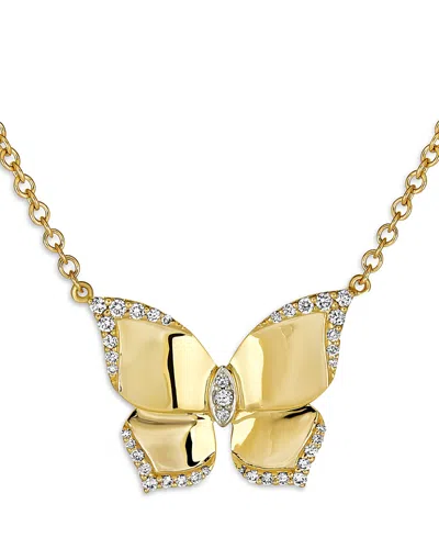 Piranesi 18k Yellow Gold Butterfly Diamond Oro Pendant Necklace, 16-18