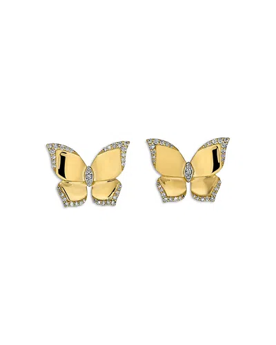 Piranesi 18k Yellow Gold Butterfly Diamond Oro Stud Earrings