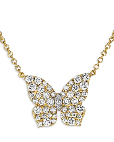 Piranesi 18k Yellow Gold Butterfly Diamond Pave Oro Pendant Necklace, 16-18