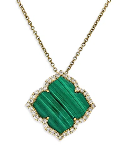 Piranesi 18k Yellow Gold Capri Malachite & Diamond Flower Necklace; 18 In Green/gold