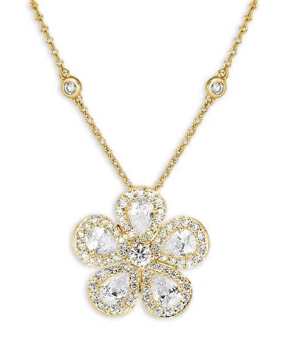 Piranesi 18k Yellow Gold Classic Flower Diamond Pear & Round Pendant Necklace, 16-17