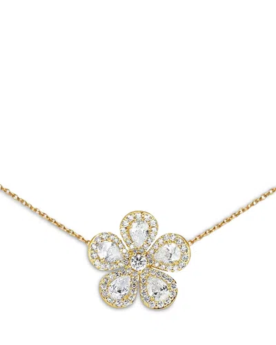 Piranesi 18k Yellow Gold Classic Flower Diamond Pear & Round Three Station Necklace, 16-18