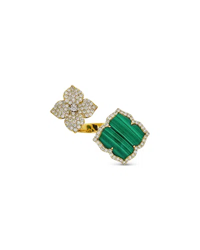 Piranesi 18k Yellow Gold Double Capri Fiore Ring With Malachite And Diamonds In Green/gold