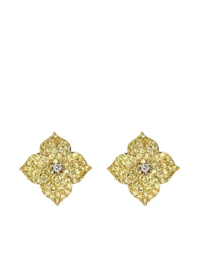 Piranesi 18k Yellow Gold Diamond And Sapphires Small Flower Earrings