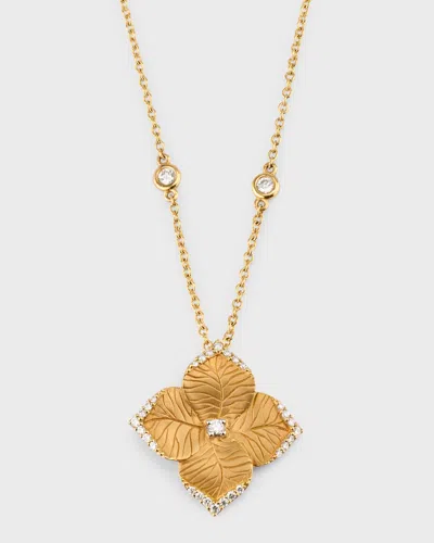 Piranesi 18k Yellow Gold Large Flower Pendant Necklace With Round Diamonds