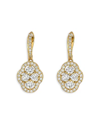 Piranesi 18k Yellow Gold Maison Diamond Halo Cluster Leverback Drop Earrings