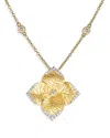 PIRANESI 18K YELLOW GOLD ORO FIORE DIAMOND LARGE FLOWER PENDANT NECKLACE, 16-18