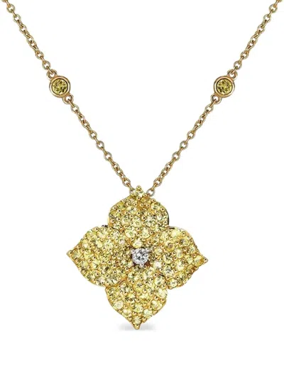 Piranesi 18k Yellow Gold Sapphire And Diamond Large Flower Necklace