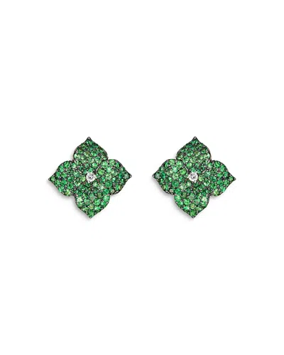 Piranesi 18k Yellow Gold Small Fiore Earrings With Green Tsavorite Garnets And Diamonds In Green/gold