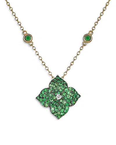 Piranesi 18k Yellow Gold Small Fiore Necklace With Green Tsavorite Garnets And Diamonds In Green/gold